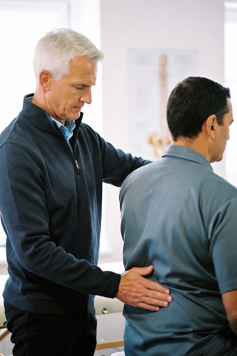 Federal workers' compensation doctor examining an injured federal employee in Indianapolis, Indiana